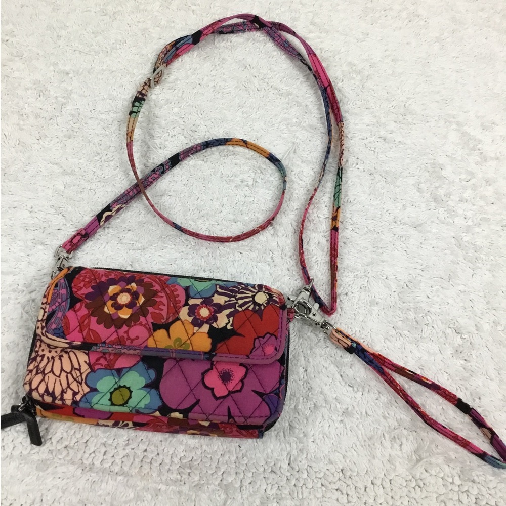 Vera Bradley All In One Crossbody Wallet Clutch in Floral Fiesta Pattern